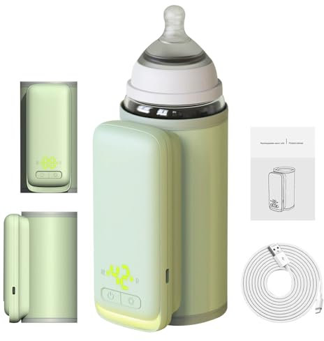Flaschenwärmer Baby Unterwegs, 6000 MAh Tragbarer USB Flaschenwärmer Unterwegs mit LCD-Display&Nachtlicht, Baby Bottle Warmer Babyflaschenwärmer mit 6 Einstellbare Temperatur, für Hause&Reisen