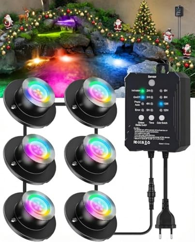 Iluminación LED para estanque de 3 W, iluminación subacuática con transformador de bajo voltaje, temporizador y sensor de fotocélulas, iluminación RGB para piscina, luz subacuática, IP68, resistente