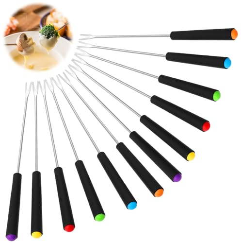 Elegaperma 12pcs Fondue Fork, 9.1Chocolate Fountain Fork, Fondue Forks Set with Heat Resistant Handle for Grill Cake Chocolate Meat Fruits Cheese Fondue Roast Dessert