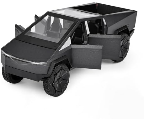 MODVKVK Tesla Truck 1:32 modellbil, leksaksbil lastbilar med ljus och musik, reträttfunktion, legeringsformgjutning, bra minifordonsleksak för barn från 3 år och bilsamlare (svart)