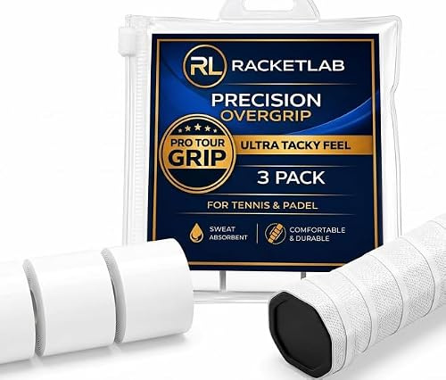 RacketLab Tennis & Padel Overgrips 3 Pack – Ultra Tacky Grip Tape for Tennis, Padel & Squash Rackets – White