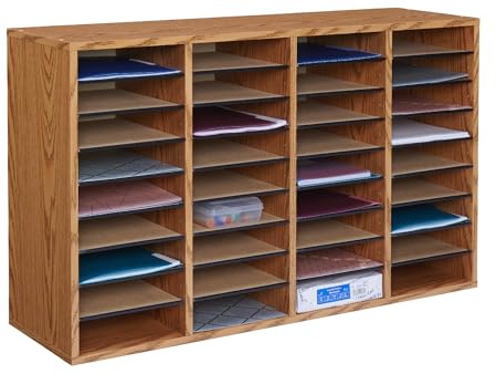 Safco Literature Organizer, 36 Compartments, Office and Classroom Mailbox with Adjustable Shelves, Wood Paper and Mail Sorter, Medium Oak