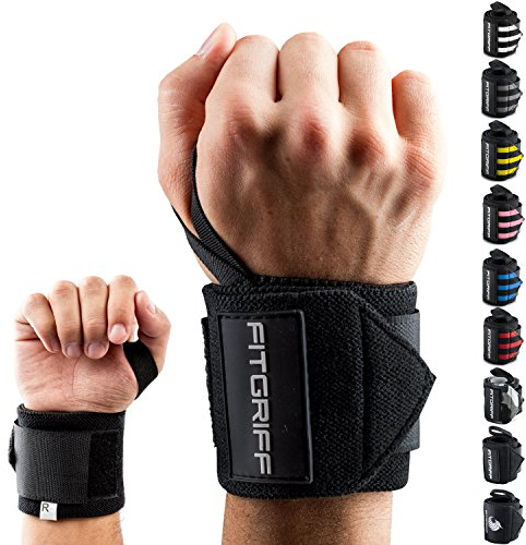 FITGRIFF® Handgelenk Bandagen [Wrist Wraps] 45cm Handgelenkbandage für Fitness, Handgelenkstütze, Bodybuilding, Kraftsport & Crossfit (Schwarz)