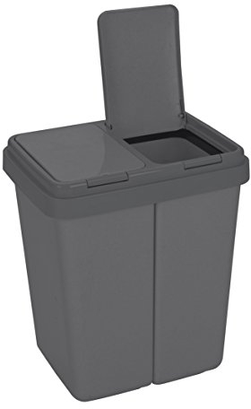 Ribelli Zweimer Duo Müllbehälter mit Deckel 2 x ca. 25 Liter, Kunststoff Mülleimer für die Küche geruchsdichter Abfalleimer Mülltrennsystem, ca. 45 x 32 x 51 cm, Anthrazit, 500114