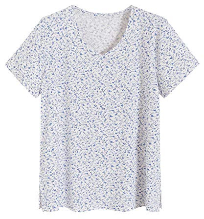 Latuza Women's Viscose Sleep T-Shirt Floral Printed Pajamas Top 3X Blue Rose