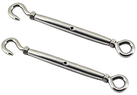 2Pcs 304 Stainless Steel Turnbuckle Wire Tensioner M8, Medifier Heavy Duty Wire Rope Cable Tension Adjustable Tensioner Loop Hook