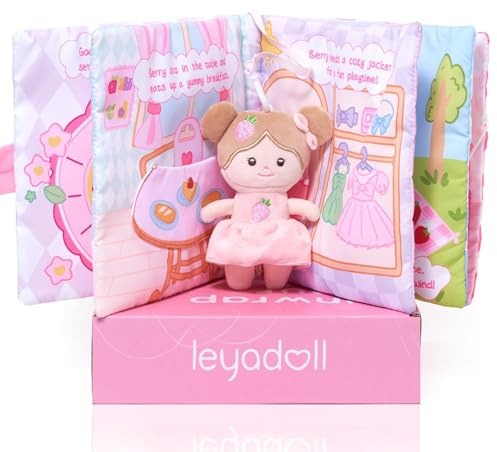 LeyaDoll Interactive Sensory Soft Cloth Book, Educational Crinkle Quiet Activity Busy Book for Babies,Toddler Travel Toy Gift for 1-3 Year Old Boys and Girls (A Berry Special Day)