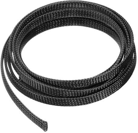 sourcing map 10 Ft - 3/8 Inch Expandable Braided Cable Sleeve, PET Cable Management Wire Sleeving Cord Protector, Wire Wrap Loom Tube for Computer Audio Office Home Devices, Black