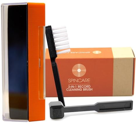 Vinyl Record Cleaning Brush & Stylus Cleaner | SPINCARE 2-in-1 LP Care Kit | Soft Velvet Cleaning Pad | Carbon Fibre Stylus Brush | Protective Dust Cover | 2-in-1 Compact Anti Static Record Care Set