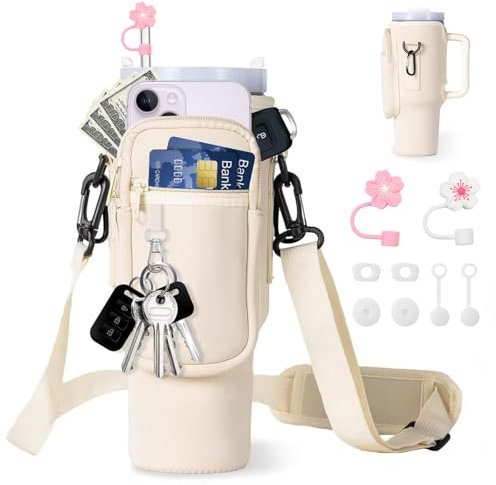 Bolsa de transporte para botellas de agua Stanley, accesorios para taza Stanley, accesorios con compartimento para teléfono móvil, correa ajustable, asa de transporte, adecuada para correr, ciclismo,