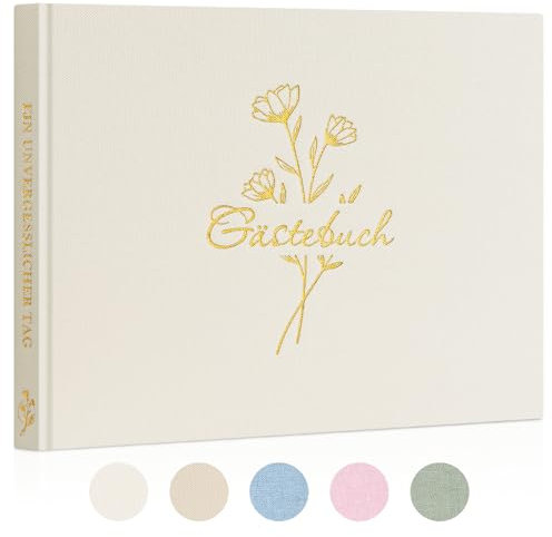 Lanpn Libro degli ospiti per matrimonio, compleanno, album degli ospiti, libro degli ospiti, libro degli ospiti in lino, per anniversari, compleanni, baby shower, battesimo (108 pagine, crema)