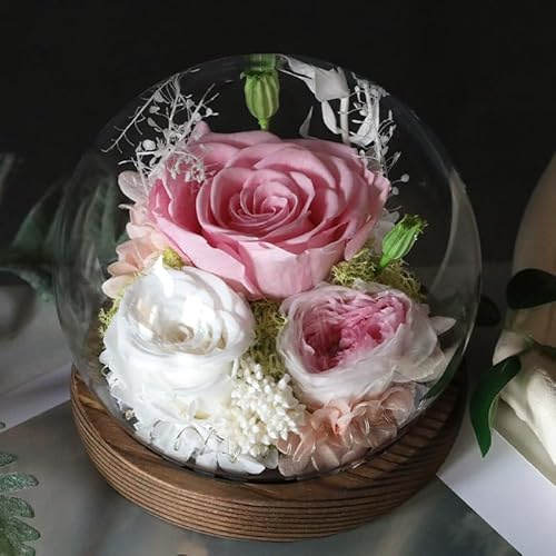 Gugxiom Rosa di Vetro, Rosa Eterna con LED, Rosa Stabilizzata Eterna Vetro per Il Compleanno, San Valentino, Natale (Rosa Sakura