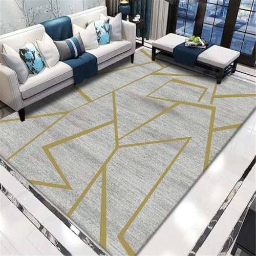 Kunsen Alfombra Niños Juego Diseño geométrico Irregular Gris-Amarillo Rectangular Lavable alfombras habitacion Bebe Amarillo Alfombra Cama Dormitorio 160X200CM