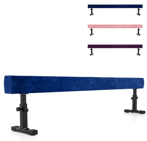 GOPLUS Poutre d'Équilibre Réglable 226 CM, Gymnastique Poutre 3 Hauteur Réglable Haute et Basse, Équipement d'Entraînement à Domicile avec Pied et Roue, pour Débutant & Professionnel