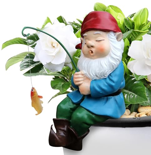 Angler Dwarf Ornament - Comic Yard Sculpture, Resin Fishing Guy Statue, Garden Figurine Prop | Decorative Welcome Figure with Pole Accessories for Lawn Near Pond Pool Riverside Patio Use