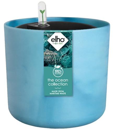 elho The Ocean Collection Round 22 with Self-Watering Insert - Flowerpot with watering insert - 100% Recycled Plastic - Ø 22.3 x H 20.4 cm - Blue/Atlantic Blue