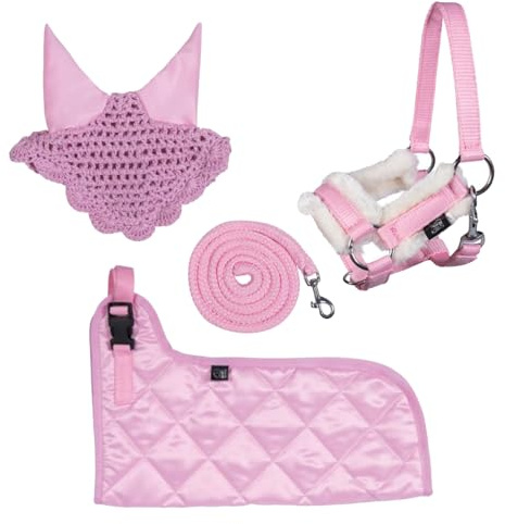 Brama West Hobby Horsing Juego completo – Cabestro, punto, manta y capucha para caballos de batalla, accesorios para caballos de batalla, juegos y torneos (rosa)