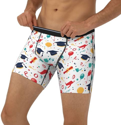 TZTTZT Graduation Cap Balloon Print Mens Underwear, Boxers for Men, Soft Breathable Boxer Briefs Moisture-Wicking, Black, M