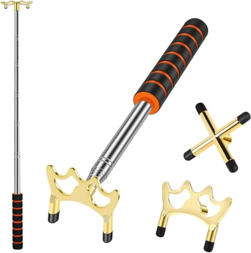 KAYIN Retractable Billiards Bridge Stick, 12.8 to 60 Telescopic Pool Rest with 2 Interchangeable Brass Heads (Cross & Low), Professional Snooker Cue Extension Accessories