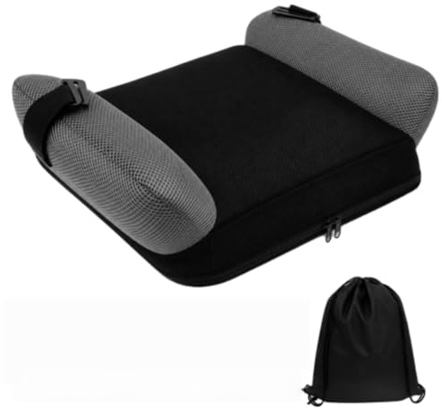 Seggiolino rialzo per auto, gonfiabile portatile, da viaggio, senza schienale, leggero, con borsa per il trasporto, lavabile in lavatrice, per casa, sala da pranzo, viaggi, sicuro e traspirante (nero)