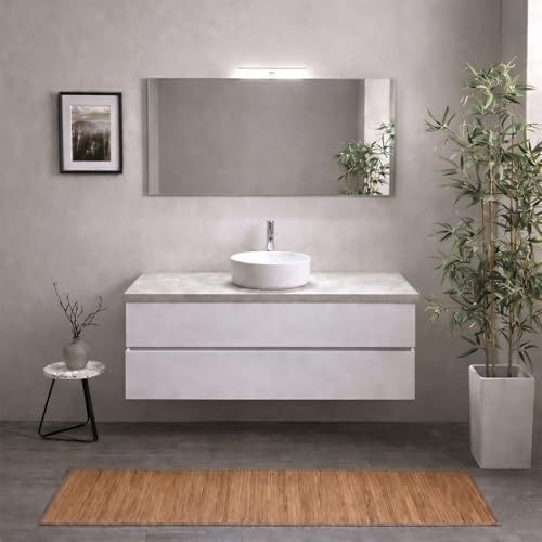 Kiamami Valentina - Mobile Bagno Sospeso 120 cm Bianco con Top Beton, 2 Cassetti Soft Close, Specchio 120x60 con Lampada, Già Assemblato