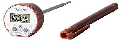 Taylor Waterproof Digital Instant Read Thermometer For Cooking, BBQ, Grilling, Baking, And Meat, Comes With Pocket Sleeve Clip, Red