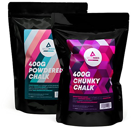 Secoroco Chalk Vorteilspack. Chalk Powder 400g & Chalk grobkörnig 400g. Magnesiumcarbonat zum Klettern, Bouldern & Kraftsport