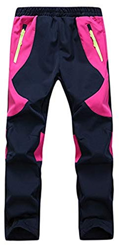 FAIRYRAIN Kinder Jungen Mädchen Softshellhose Gefütterte Winddicht Outdoorhose Atmungsaktiv mit Fleecefütterung Warm Regenhose Skihose, Rosa, 134-140