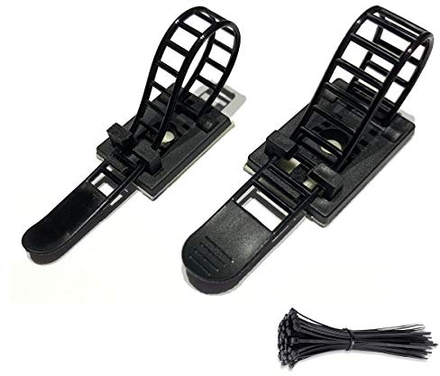 50pcs 2 Sizes Adjustable Adhesive Cable Ties Cable Clips Wire Strap Cord Clamp for Cable Management at Home and Office + 100pcs Nylon Zip Ties