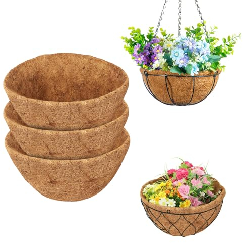 EEEKit 3-Pack 12-Inch Round Hanging Basket Coco Fiber Liners, 100% Natural Coconut Replacement Liners for Garden Flower and Plant Pots