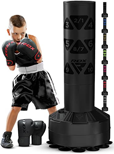 RDX Kids 70KG Free Standing Punch Bag with Gloves & Cover, 4FT Heavy Duty Junior RONIN Target Pedestal Bag Set, Suction Cup Stand Base, Freestanding Kickboxing MMA Boxing Muay Thai Gym Workout