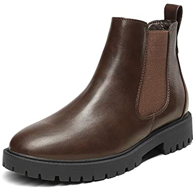 DREAM PAIRS Stivali Chelsea da Donna Stivaletti alla Caviglia con Tacco Grosso Pelle PU Stivali Fashion Classici da Donna,Size 40.5,Marrone/Pu,DAB213