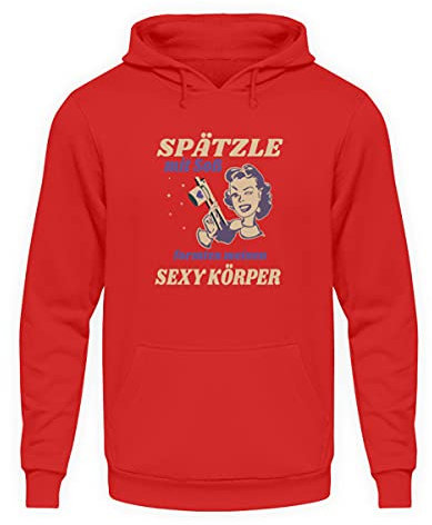 Spätzle avec sauce – Proverbes souabes – Cadeaux – Sweat à capuche unisexe, Fire Red, M