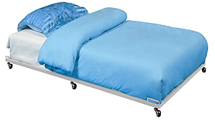 Kings Brand Furniture - Metal Twin Size Roll-Out Trundle Bed Frame with Slats Support, Cream White