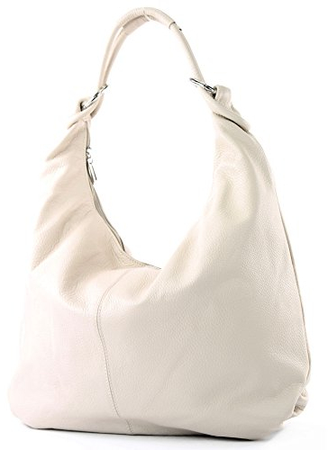 modamoda de 337 Damen Leder Schultertasche Shopper Large handmade in Italy, Farbe:Creme2021