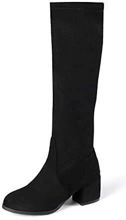 REKALFO Women Soft Breathable Suede Nubuck side zip Knee High chunky Heel cold-weather boot black 7 UK