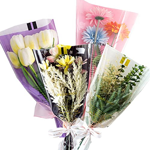 100 unidades/4 colores de papel de regalo de flores, bolsa de embalaje de rosas, suministros de ramo de floristería, papel de regalo floral impermeable de 17.7 x 11 x 3.5 pulgadas