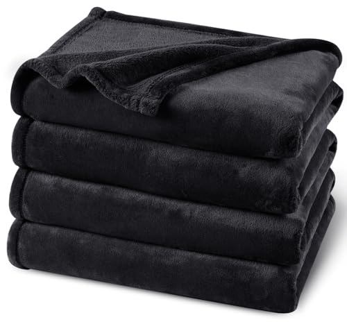 PHF Ultra Soft Fleece Blanket Super King Size 230x270cm, No Shed No Pilling Luxury Plush Cozy Flannel 280GSM Lightweight Throw Blanket for Bed, Couch, Chair, Sofa Suitable for All Season, Black