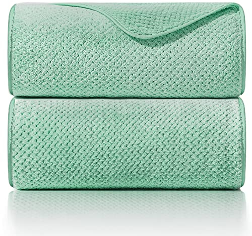 OLESTER Mikrofaser-Badetuch-Set, grün, 2er-Pack, 35 x 70 Badetücher für Dusche, Pool, Strand, Badezimmer, super saugfähig, weich, schnell trocknend, übergroße leichte Handtücher (35 x 70, grün)