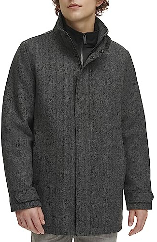 Dockers Men's Wool Melton Two Pocket Full Length Duffle Coat, Herringbone, Medium