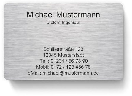 100 Visitenkarten, laminiert, 85 x 55 mm, inkl. Kartenspender - Design Alu gebürstet