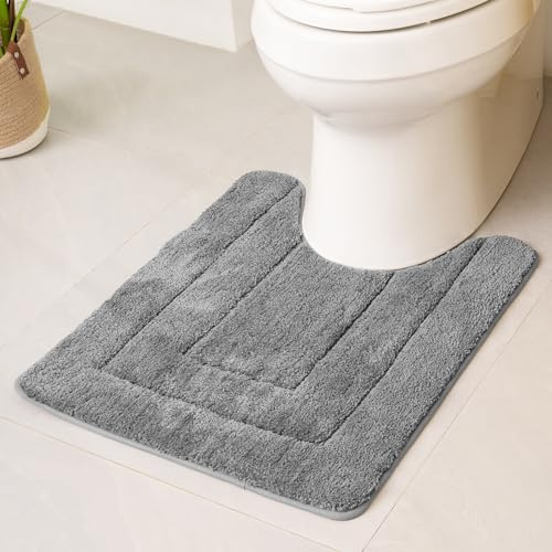 GRANNY SAYS Bathroom Toilet Rugs U Shaped, Bath Mats for Bath, Bathroom Rugs Non Slip Washable, Absorbent Microfiber Toilet Mat, Soft Plush Shaggy Bath Carpet, 20 x 24, Deep Gray