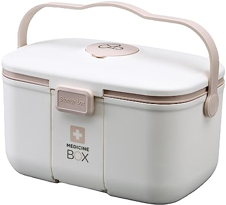 Textiluxe Medizinbox, Arzneimittel Box, medicine box, arzneimittel aufbewahrung, für Medikamente Zu Hause,Multifunktions-Medizinkoffer mit Tragegriff für Schmuck, Arzneimittel und Kosmetik (weiß)