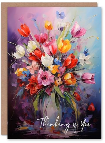 Artery8 Sympathy Greeting Card Colourful Flower Bouquet Vase Thinking of You For Her