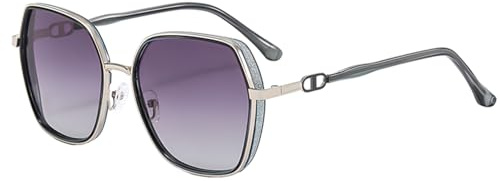 YAVO-EU Gafas de Sol Mujer Polarizadas Vintage Protección UV400 Gafas de Sol de Gran Tamaño moda Sombras de Damas de Gran Tamaño para Conducir Viajes (Green silver frame/gradient gray lens)