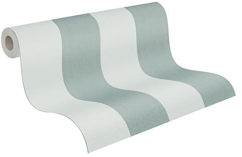A.S. Création Pure Elegance Vliestapete mit Blockstreifen 0,53 x 10,05 m – Grün, Hellgrün – Streifentapete Made in Germany - 397911