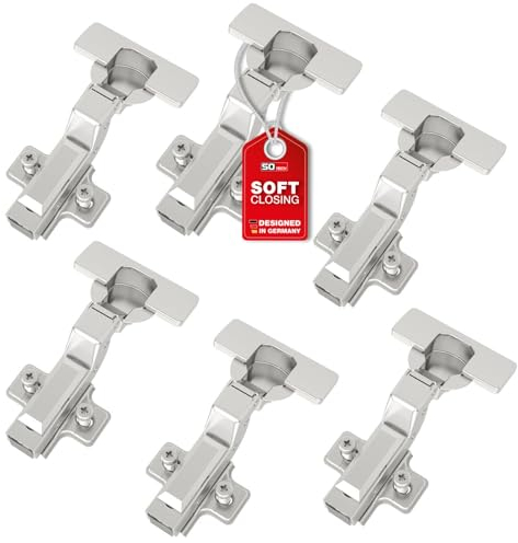 SOTECH SMOOTH 6 piezas Bisagras de cierre suave 105° tope interior T52 con placas de montaje, tapas, tornillos y montaje rápido KLIP, probadas con 50.000 ciclos