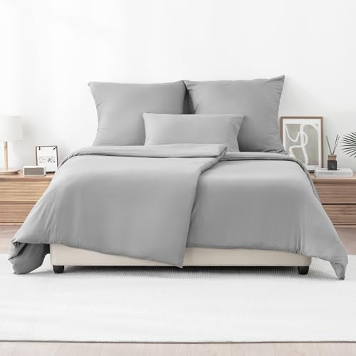 Z-hom Bettwäsche 135x200 4teilig, 2 Bettbezüge 135x200 cm + 2 Kissenbezüge 80X80 cm - Oeko-Tex zertifizierte, Bettwäsche-Sets Polyester Mikrofaser mit Reißverschluss, Bettbezug Set Hellgrau