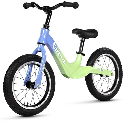 Hello-5ive 14 Kinder-Laufrad für Jungen und Mädchen von 3, 4, 5, 6 Jahren, Luftreifen mit Magnesiumlegierungsrahmen, leichtes, pedaloses Trainingsfahrrad für Kleinkinder (Blau-Grün-Verlauf)