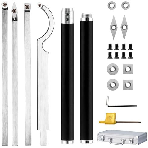 25 Pièces Gouges Tournage Bois, Outils Tournage Bois, Outil Sculpture Bois, Outils de Tour pour Bois Avec Poignée Antidérapante en Alliage D'aluminium et étui de Transport(Noir)